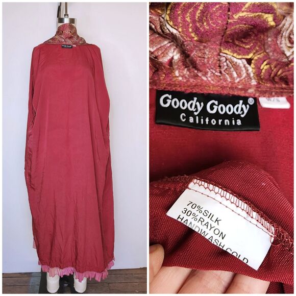 Vintage Velvet Silk Robe Duster Layering - Romantic Long Floral Layering XS S - Picture 10 of 10